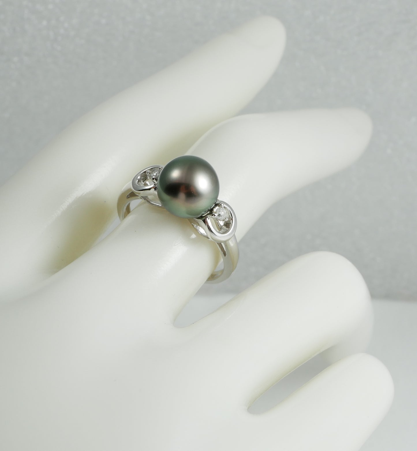 New Solid 14ct White Gold 9mm Round Tahitian Pearl & Diamond Dress Ring 7.5 O 55