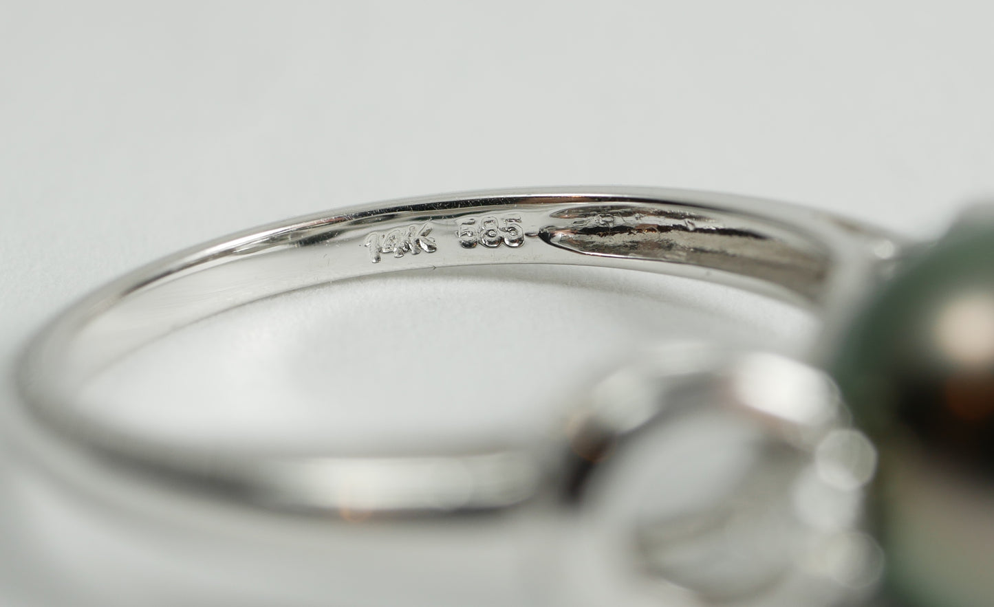 New Solid 14ct White Gold 9mm Round Tahitian Pearl & Diamond Dress Ring 7.5 O 55