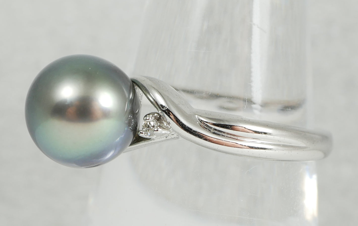 New Solid 14ct White Gold 9mm Round Tahitian Pearl & Diamond Dress Ring 7.5 O 55