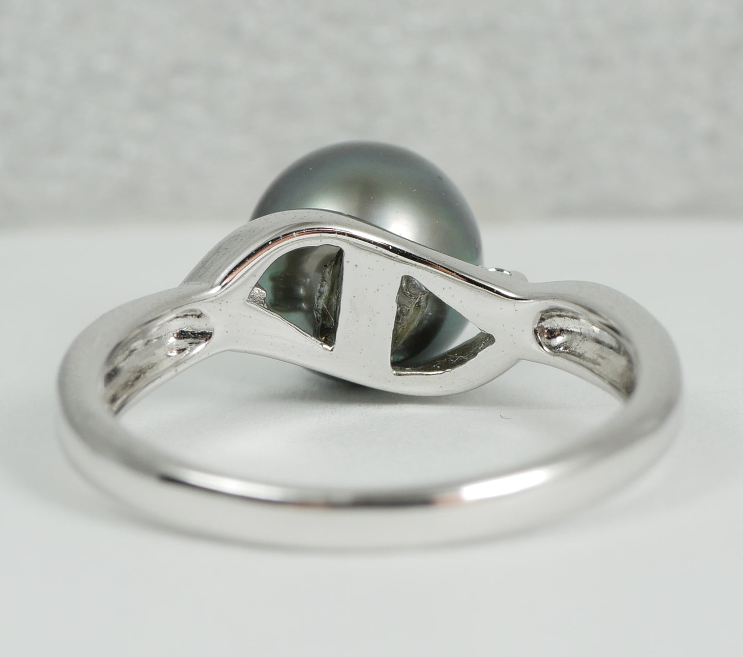 New Solid 14ct White Gold 9mm Round Tahitian Pearl & Diamond Dress Ring 7.5 O 55