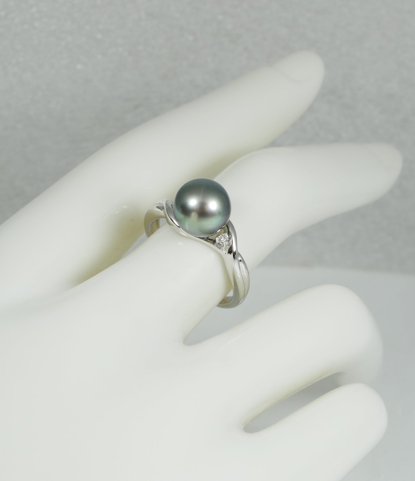 New Solid 14ct White Gold 9mm Round Tahitian Pearl & Diamond Dress Ring 7.5 O 55