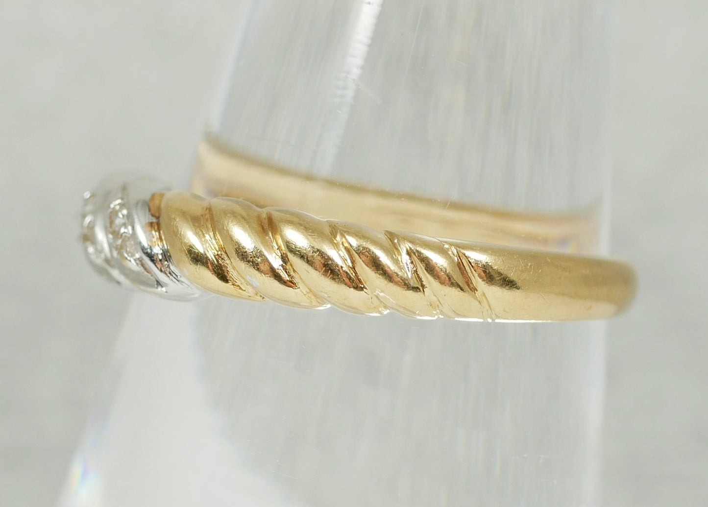 Vintage Solid 9ct Yellow Gold & Diamond Twisted Rope Dress Ring Size 6 L 51 375