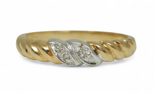 Vintage Solid 9ct Yellow Gold & Diamond Twisted Rope Dress Ring Size 6 L 51 375