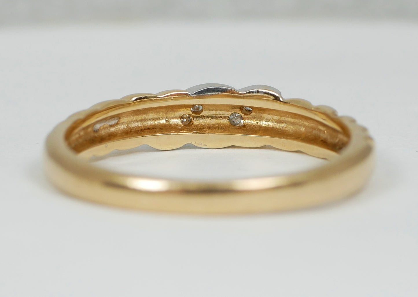 Vintage Solid 9ct Yellow Gold & Diamond Twisted Rope Dress Ring Size 6 L 51 375