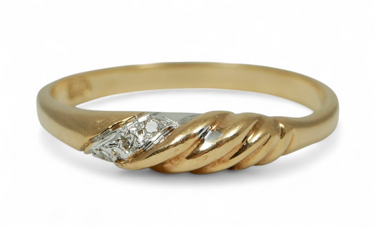 Vintage Solid 9ct Yellow Gold & Diamond Twisted Rope Dress Ring Size 7 N 54 375