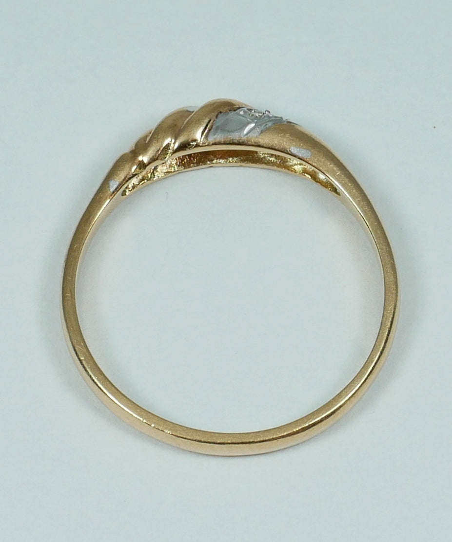 Vintage Solid 9ct Yellow Gold & Diamond Twisted Rope Dress Ring Size 7 N 54 375