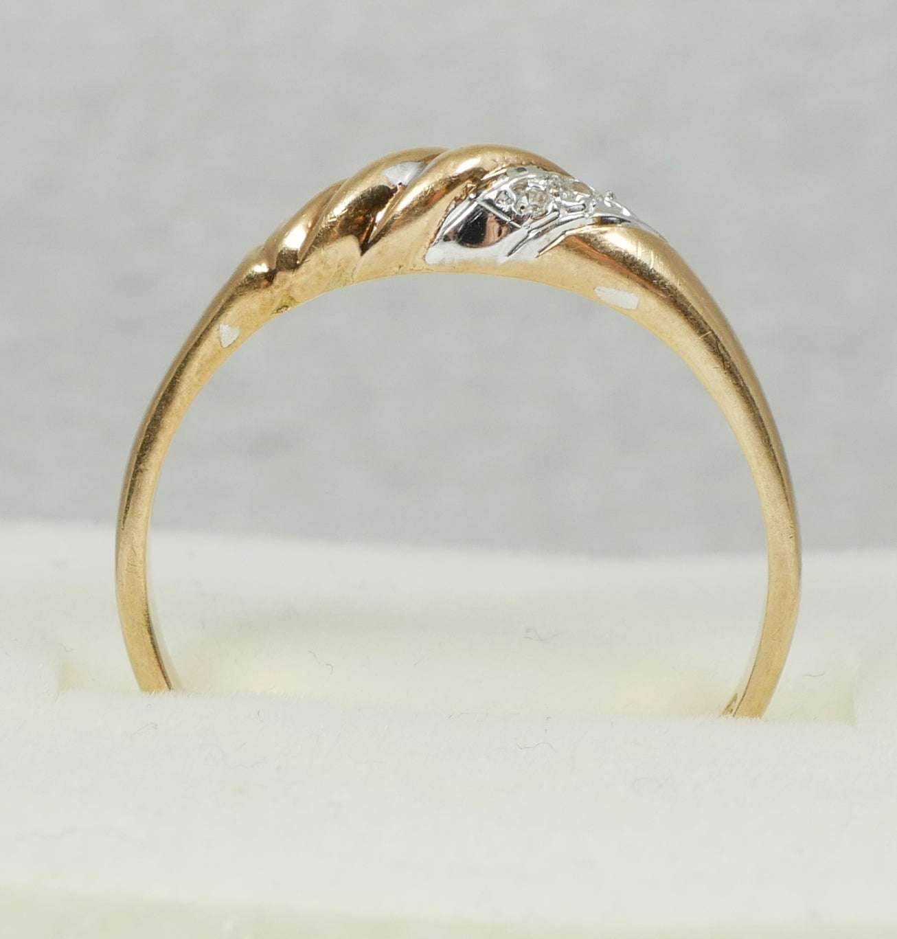 Vintage Solid 9ct Yellow Gold & Diamond Twisted Rope Dress Ring Size 7 N 54 375
