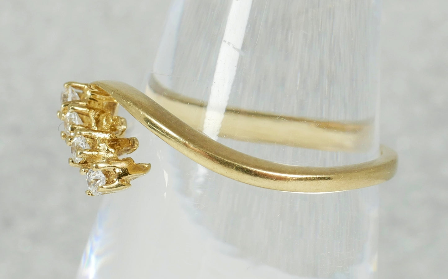 Vintage Solid 9ct Yellow Gold & White Stone Crossover Dress Ring Size 6.5 M 52