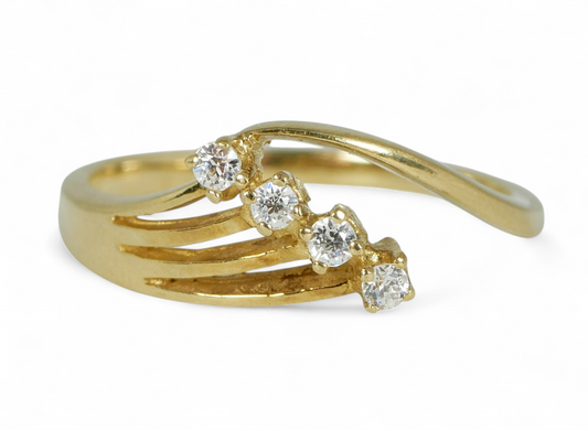 Vintage Solid 9ct Yellow Gold & White Stone Crossover Dress Ring Size 6.5 M 52