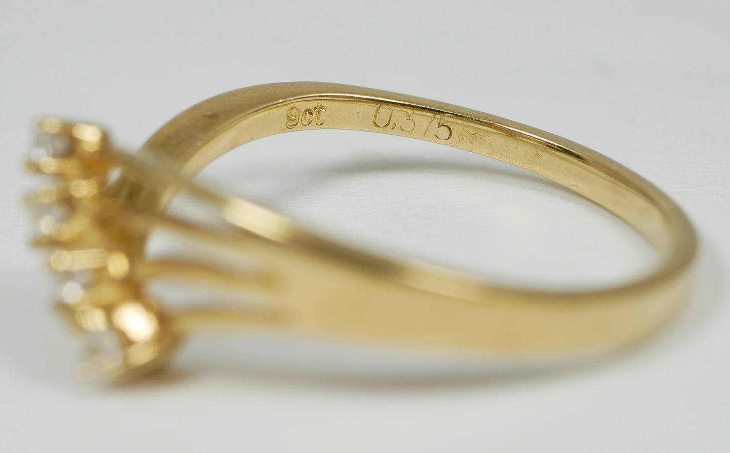 Vintage Solid 9ct Yellow Gold & White Stone Crossover Dress Ring Size 6.5 M 52