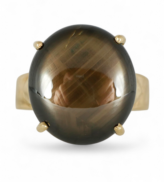 Vintage Solid 14ct Yellow Gold 11ct Black Star Sapphire Dress Ring Size 6.5 M 52