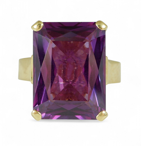 Vintage Solid 18ct Yellow Gold Purple Sapphire Cocktail Dress Ring Size 6 L 51