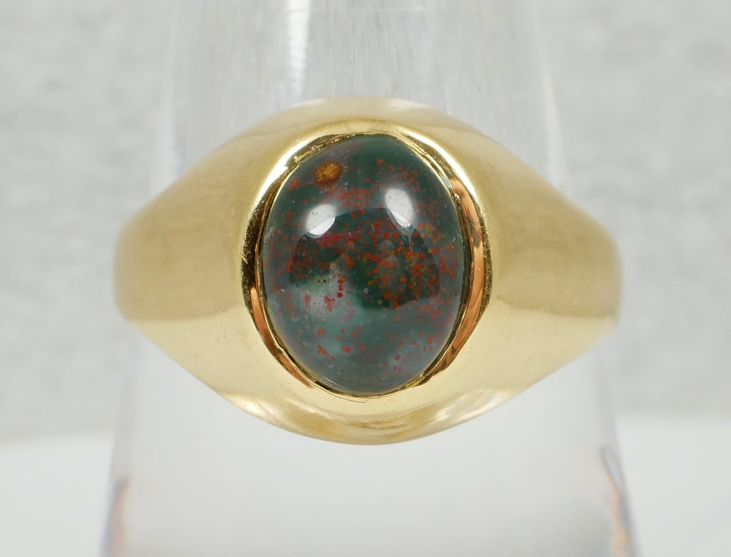 Solid 18ct Yellow Gold Bloodstone Heliotrope Signet Dress Ring Size 9.5 S 60 8gm