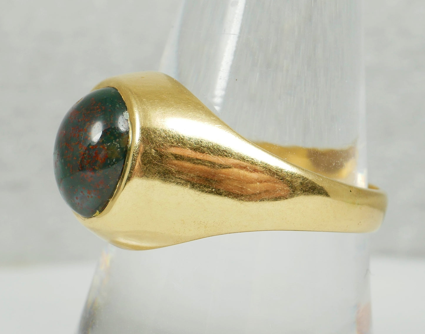 Solid 18ct Yellow Gold Bloodstone Heliotrope Signet Dress Ring Size 9.5 S 60 8gm