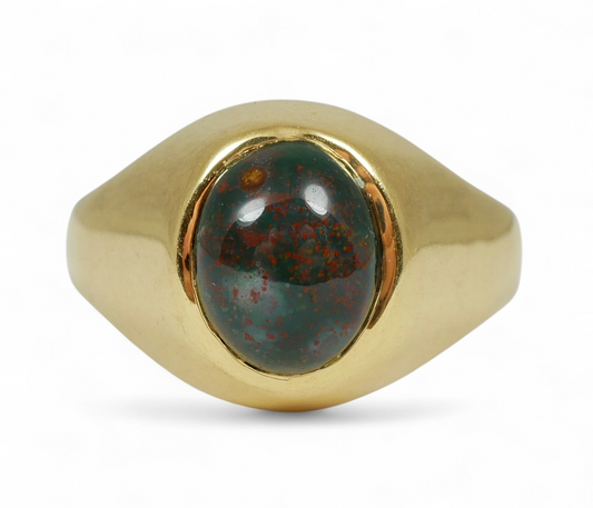 Solid 18ct Yellow Gold Bloodstone Heliotrope Signet Dress Ring Size 9.5 S 60 8gm