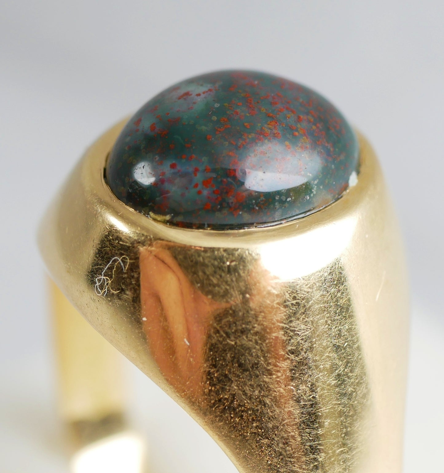 Solid 18ct Yellow Gold Bloodstone Heliotrope Signet Dress Ring Size 9.5 S 60 8gm