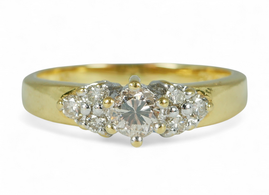 Solid 18ct Yellow Gold .35ct Diamond Cluster Dress Engagement Ring Size 6.5 M 52