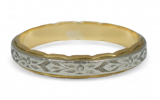 Vintage Elite Solid 18ct Yellow & White Gold 4mm Wedding Band Ring Size 9.5 S 60