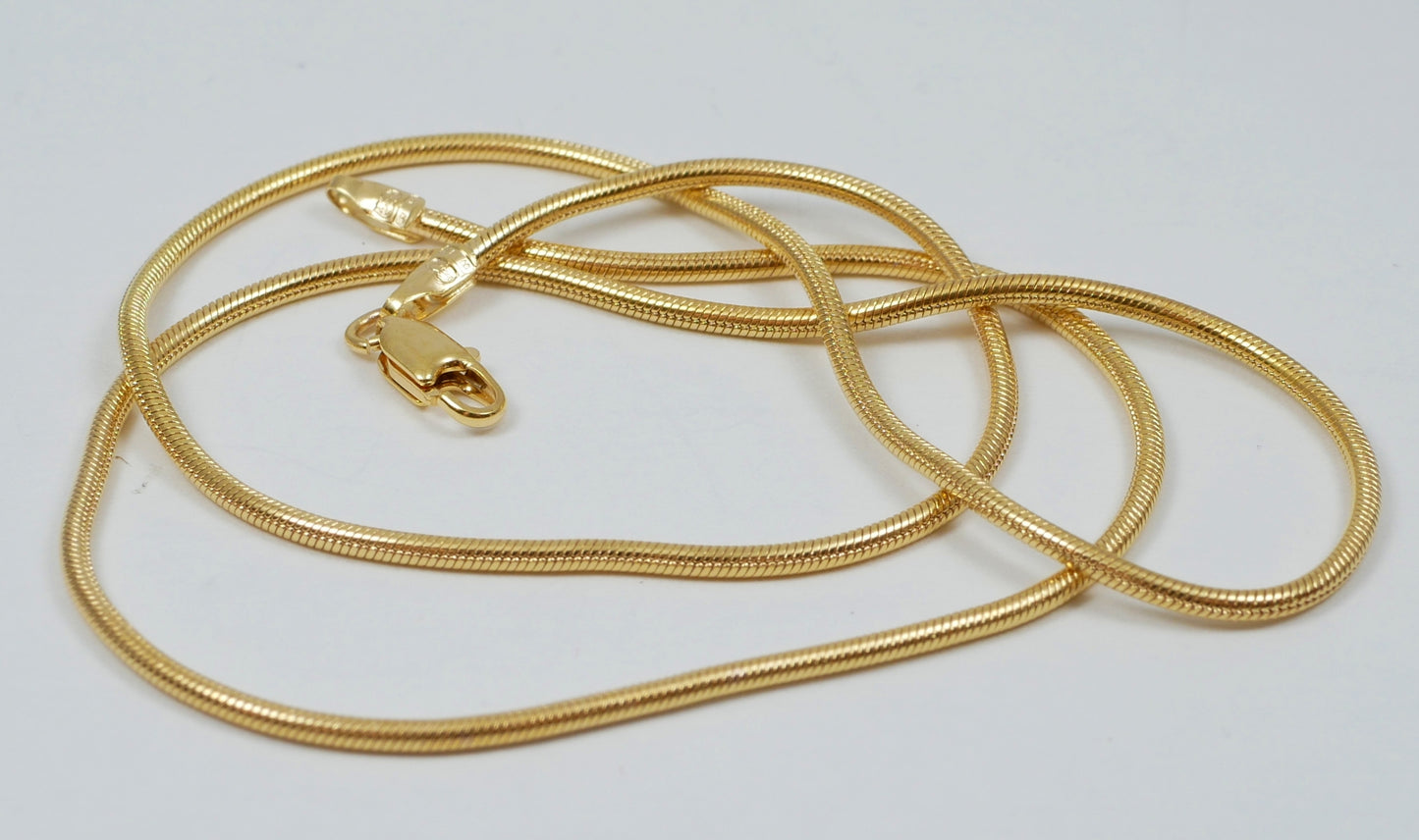 New Italian Solid 9ct Yellow Gold 1.5mm Snake Chain 40cm 15.5" Necklace 6.26gm