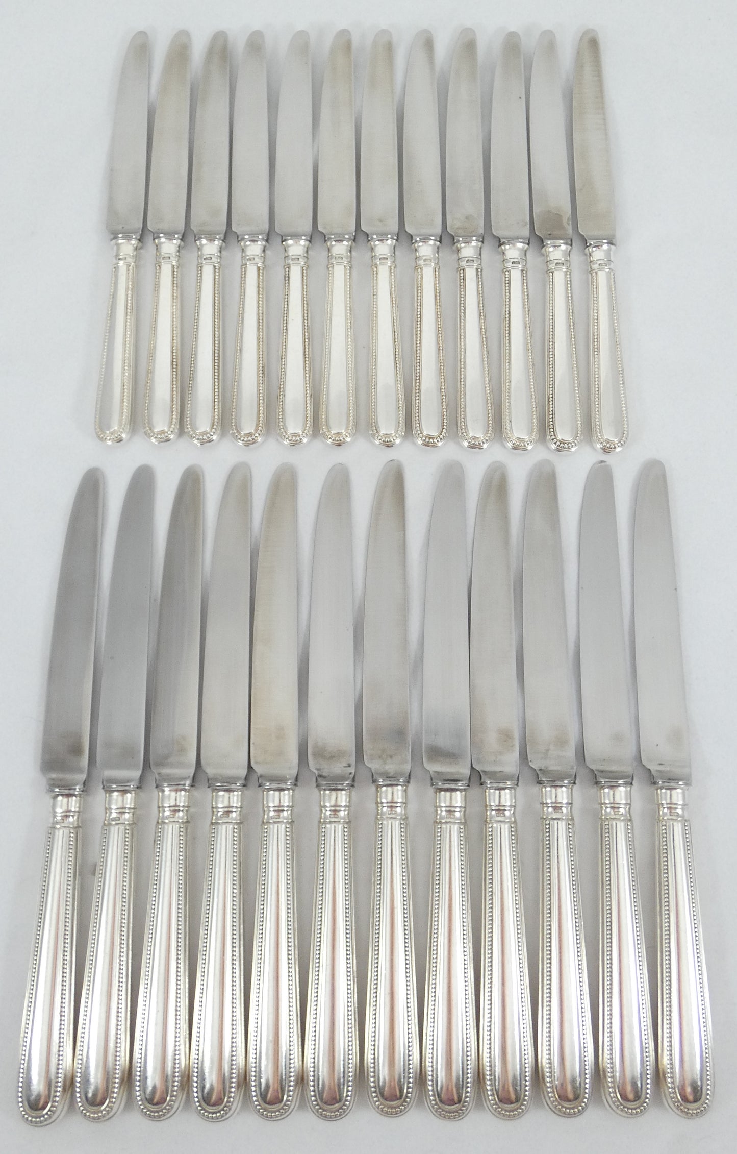 Antique Edwardian 72pc 12pl Sterling Silver Cutlery Set Old English Bead Knife