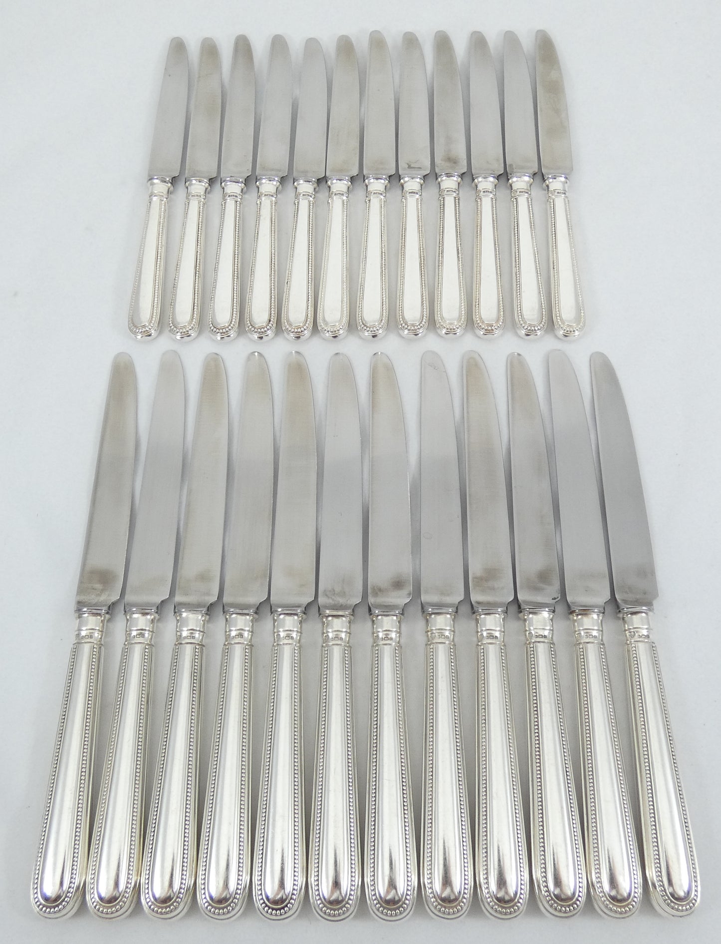 Antique Edwardian 72pc 12pl Sterling Silver Cutlery Set Old English Bead Knife