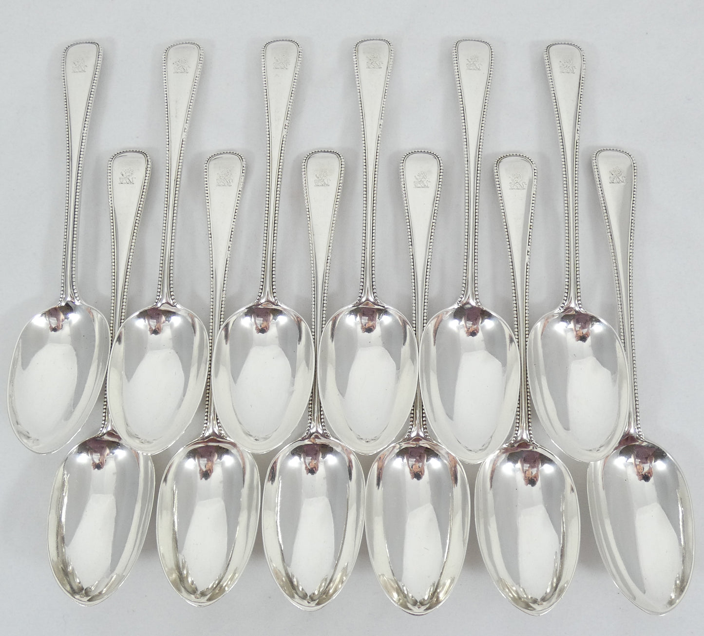 Antique Edwardian 72pc 12pl Sterling Silver Cutlery Set Old English Bead Knife