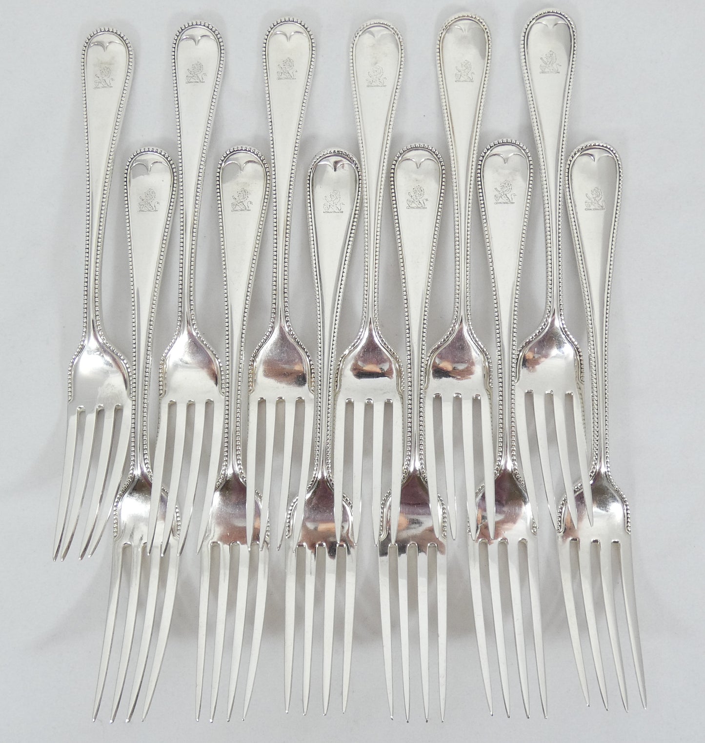 Antique Edwardian 72pc 12pl Sterling Silver Cutlery Set Old English Bead Knife