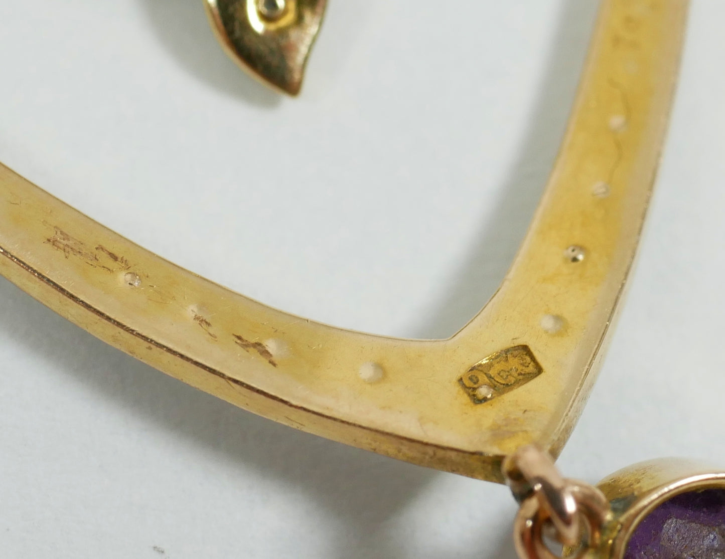 Antique Edwardian Solid 9ct Yellow Gold Amethyst & Seed Pearl Lavalier Necklace