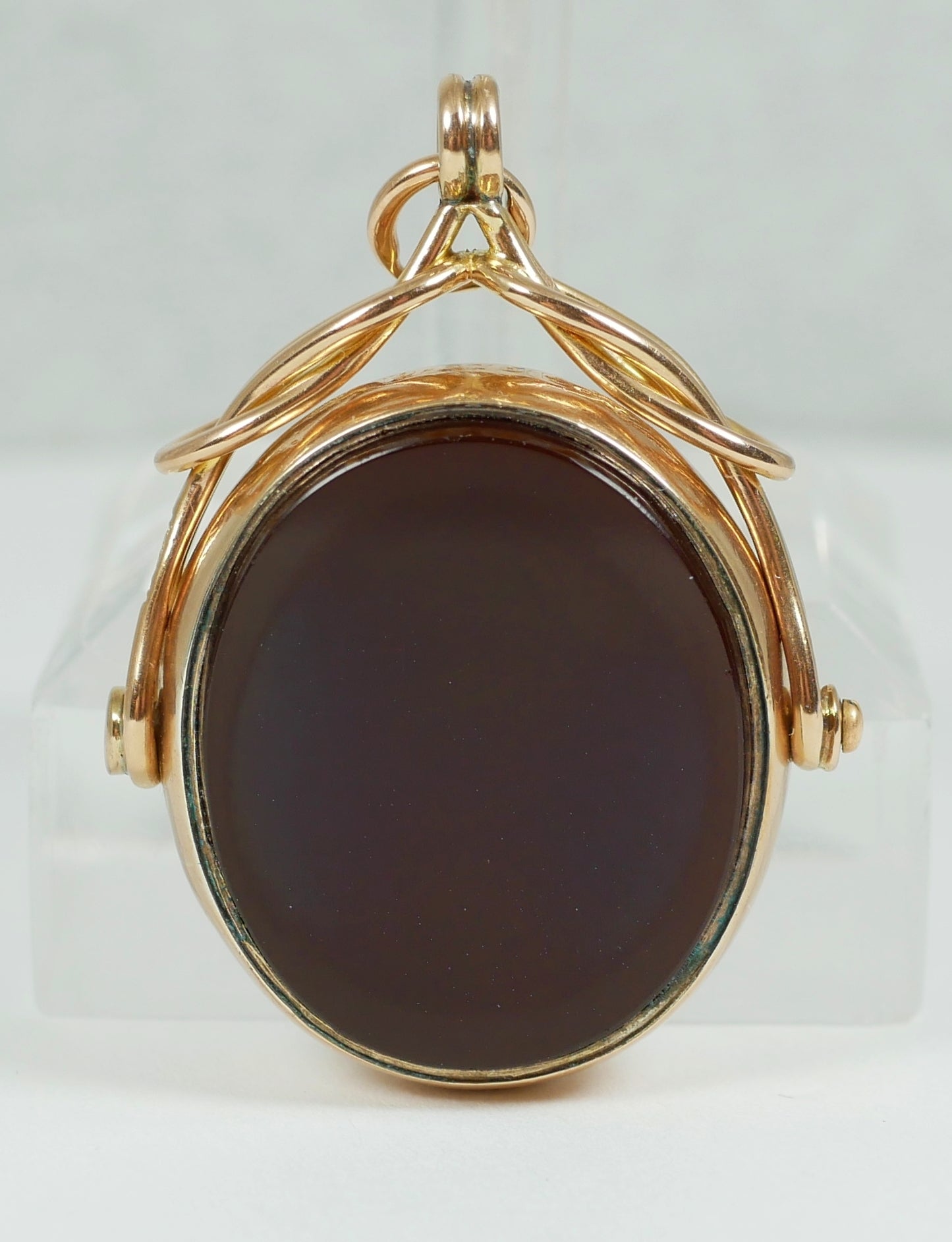 Antique Victorian 9ct Yellow Gold Bloodstone Agate Spinner Fob Necklace Pendant