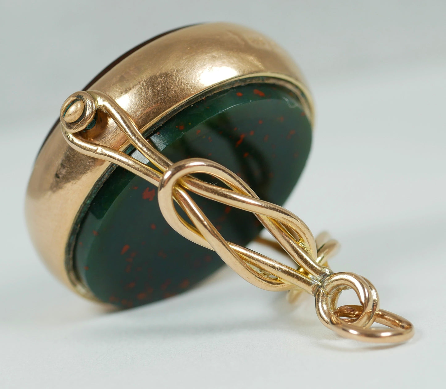 Antique Victorian 9ct Yellow Gold Bloodstone Agate Spinner Fob Necklace Pendant