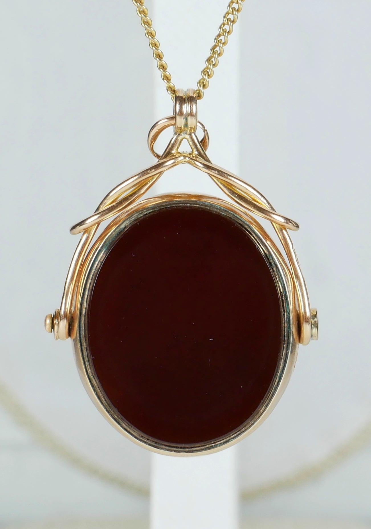Antique Victorian 9ct Yellow Gold Bloodstone Agate Spinner Fob Necklace Pendant