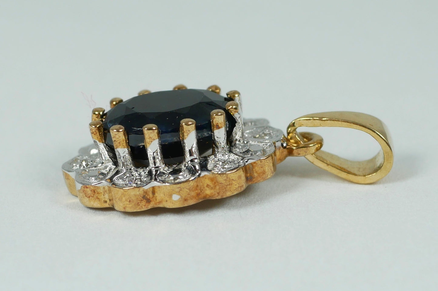 Vintage Solid 9ct Yellow Gold Sapphire & Diamond Diana Style Necklace Pendant