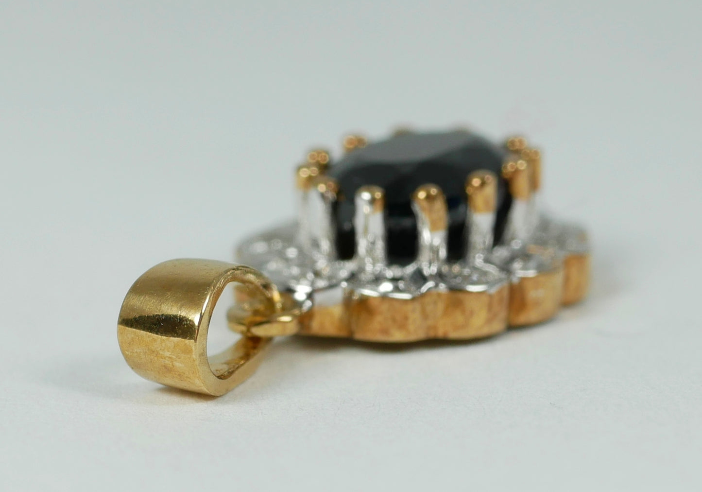 Vintage Solid 9ct Yellow Gold Sapphire & Diamond Diana Style Necklace Pendant
