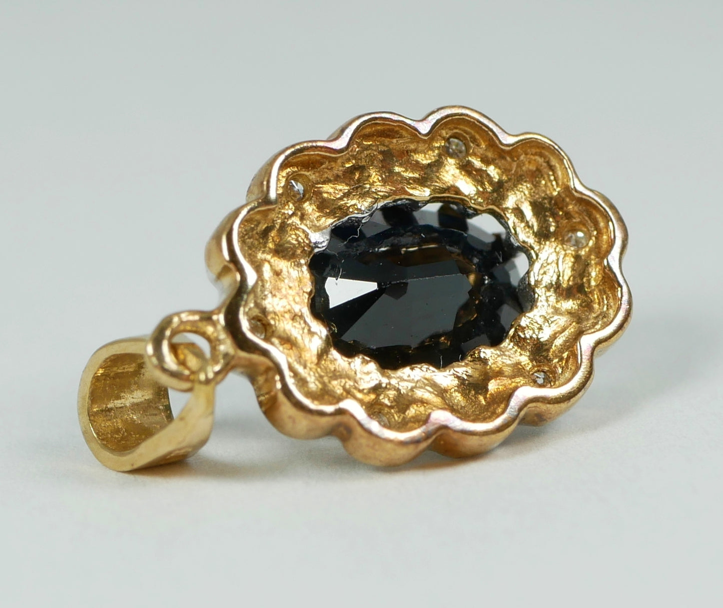 Vintage Solid 9ct Yellow Gold Sapphire & Diamond Diana Style Necklace Pendant