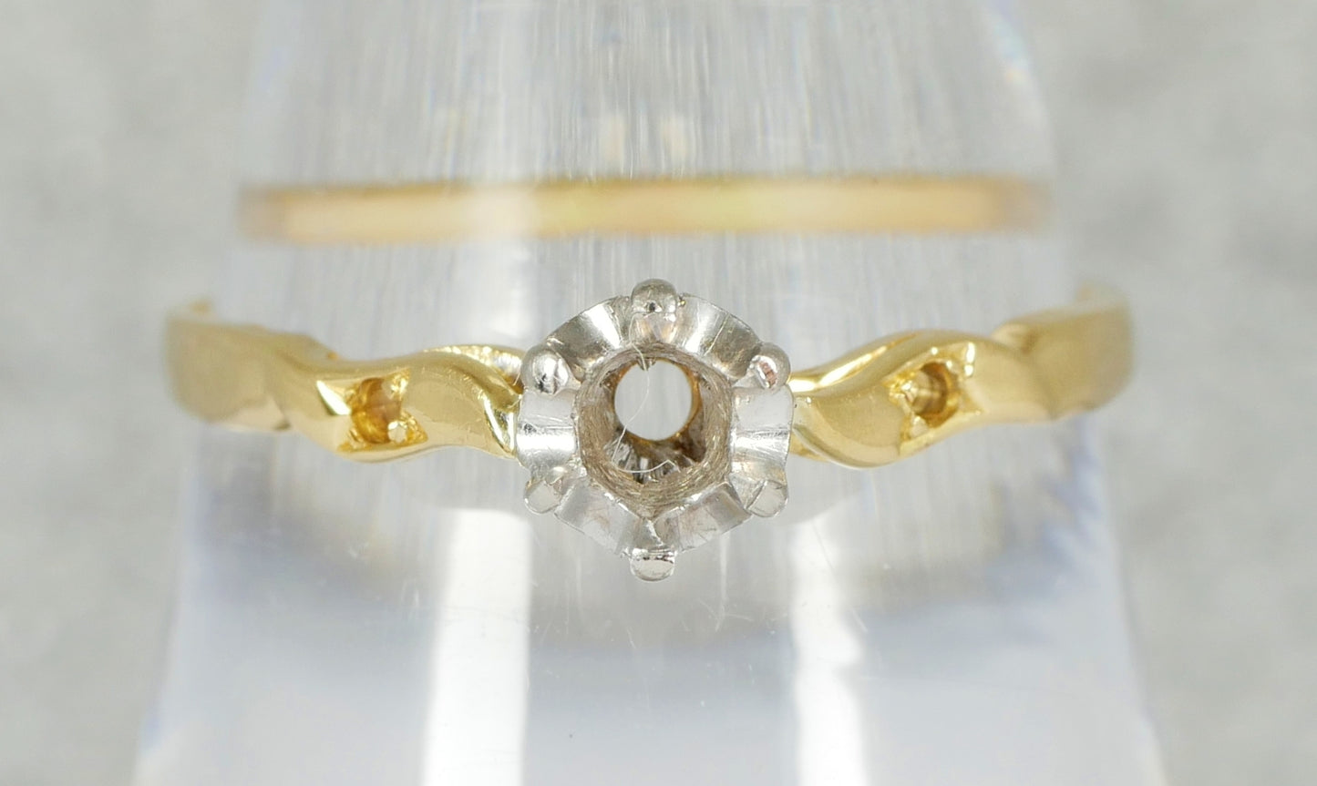 Antique Vintage Solid 18ct Yellow Gold & Palladium Semi Mount Ring Size 7 N 54