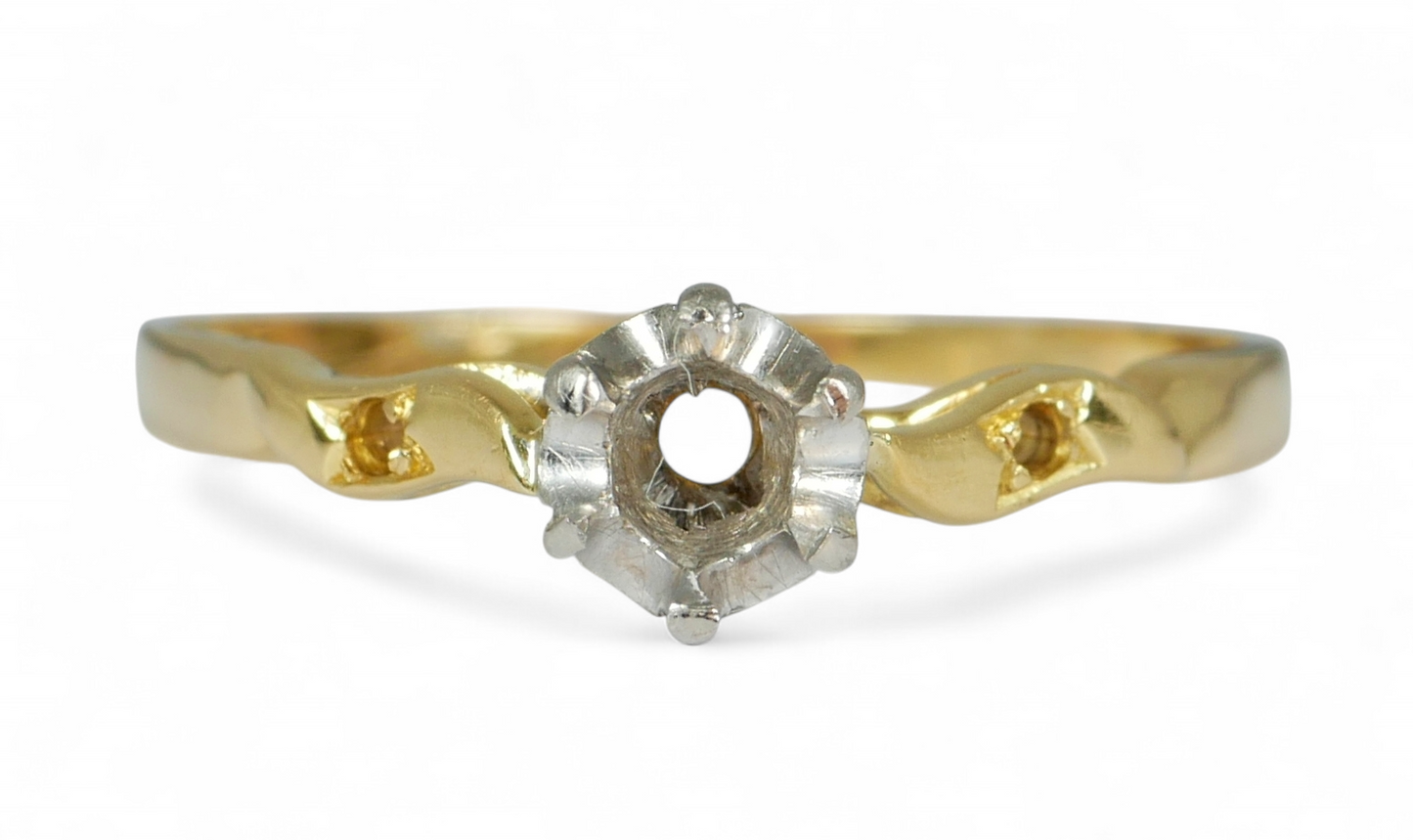 Antique Vintage Solid 18ct Yellow Gold & Palladium Semi Mount Ring Size 7 N 54