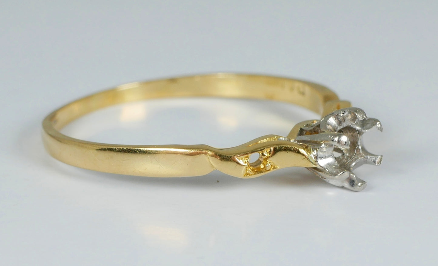 Antique Vintage Solid 18ct Yellow Gold & Palladium Semi Mount Ring Size 7 N 54