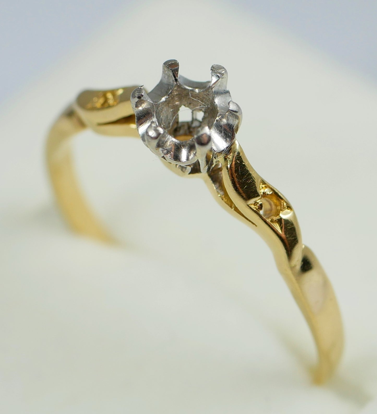 Antique Vintage Solid 18ct Yellow Gold & Palladium Semi Mount Ring Size 7 N 54