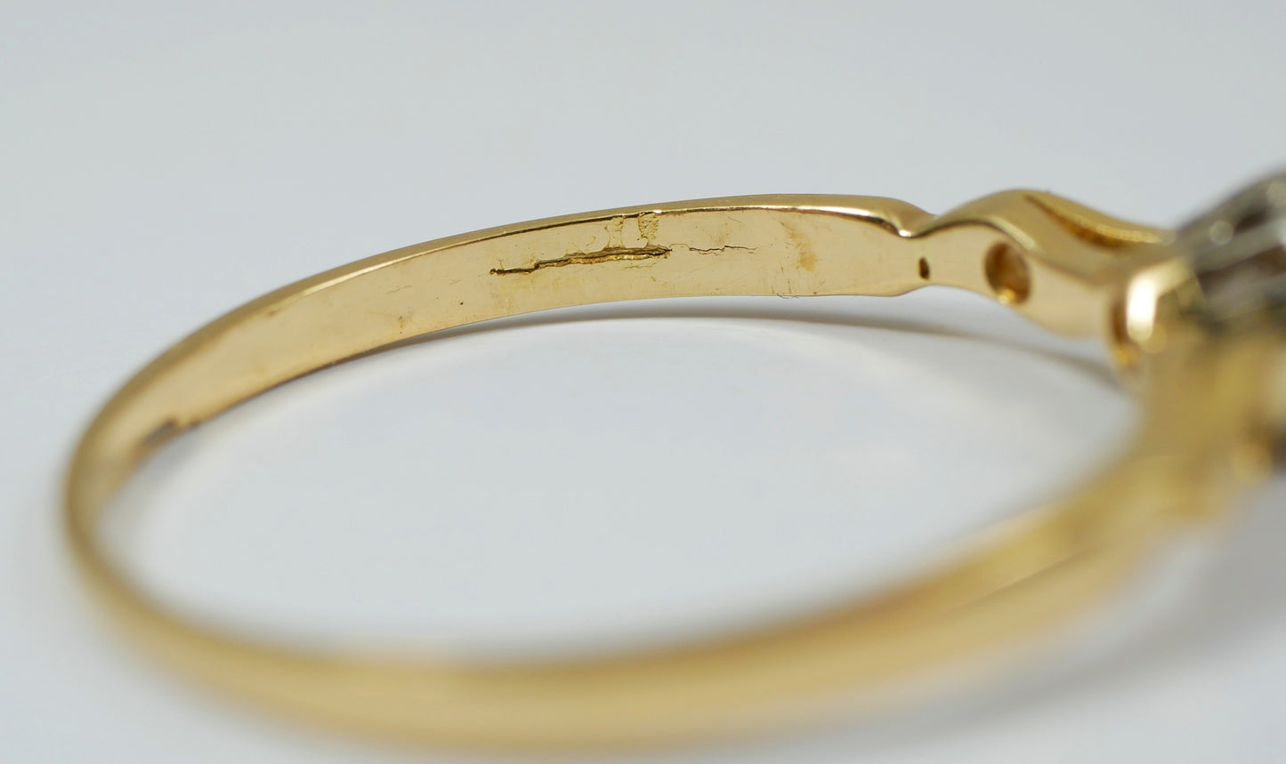 Antique Vintage Solid 18ct Yellow Gold & Palladium Semi Mount Ring Size 7 N 54