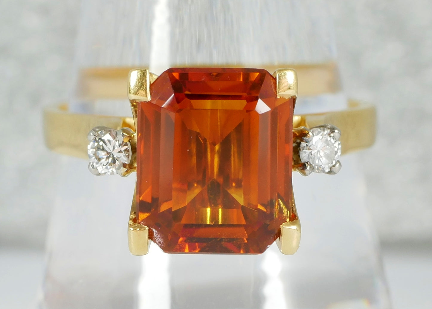 Vintage Solid 18ct Yellow Gold Madeira Citrine Diamond Dress Ring Size 10.5 U 63