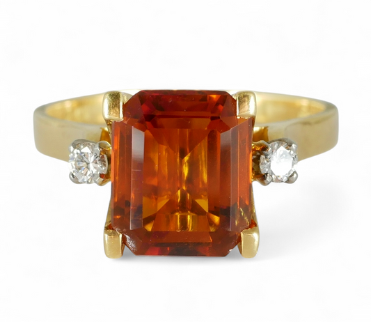 Vintage Solid 18ct Yellow Gold Madeira Citrine Diamond Dress Ring Size 10.5 U 63