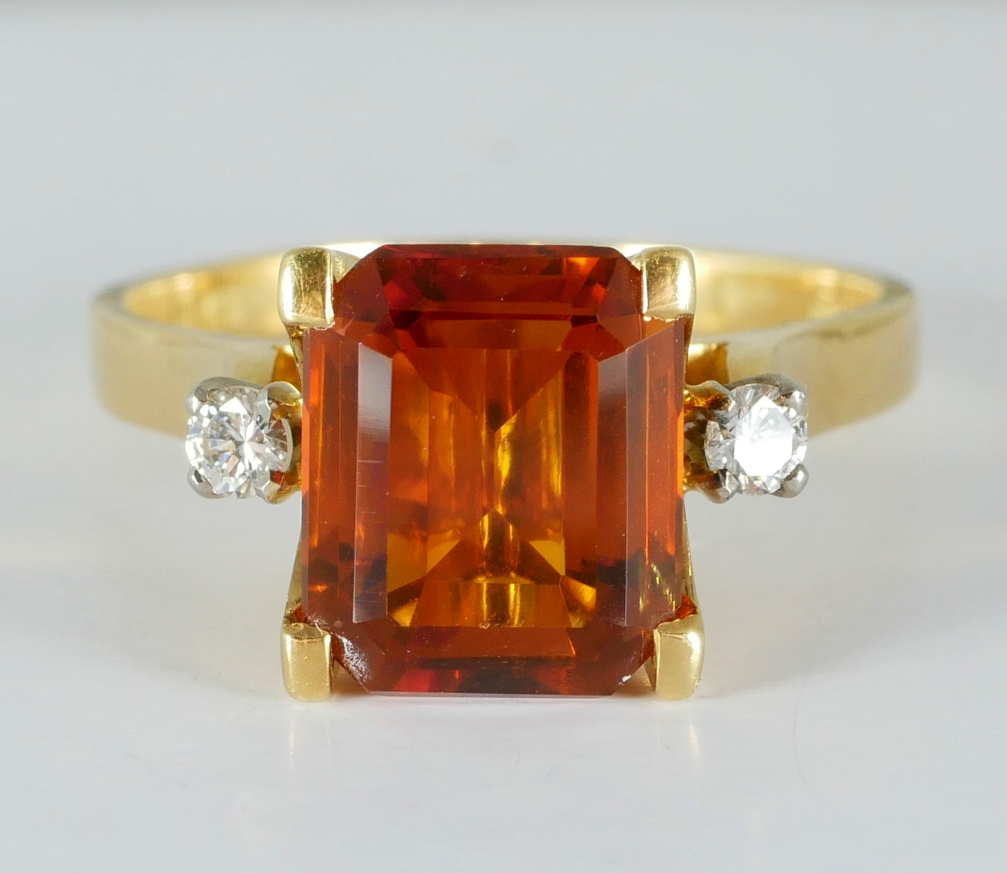 Vintage Solid 18ct Yellow Gold Madeira Citrine Diamond Dress Ring Size 10.5 U 63
