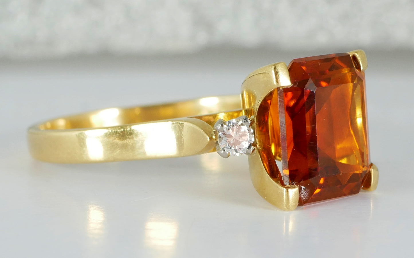 Vintage Solid 18ct Yellow Gold Madeira Citrine Diamond Dress Ring Size 10.5 U 63