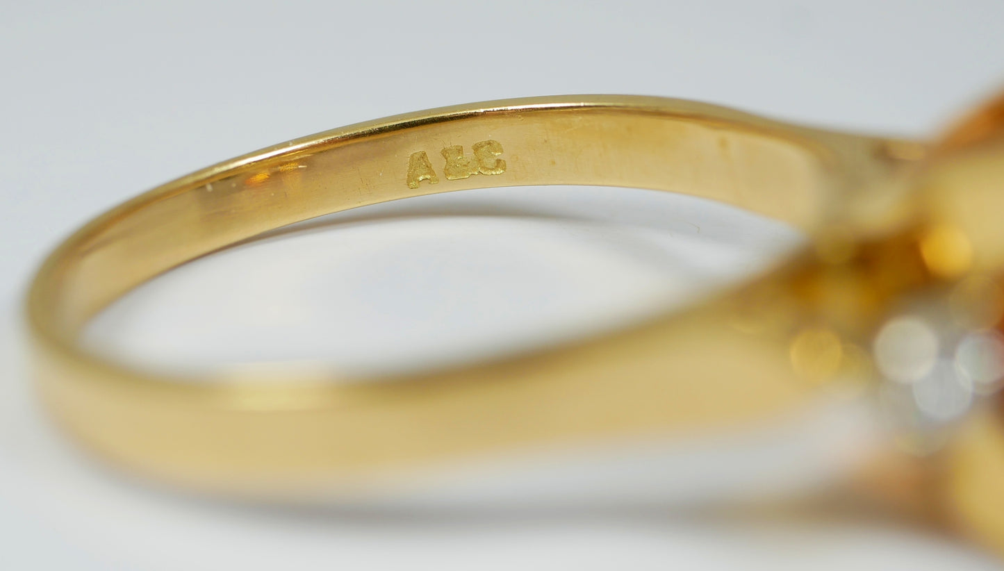 Vintage Solid 18ct Yellow Gold Madeira Citrine Diamond Dress Ring Size 10.5 U 63