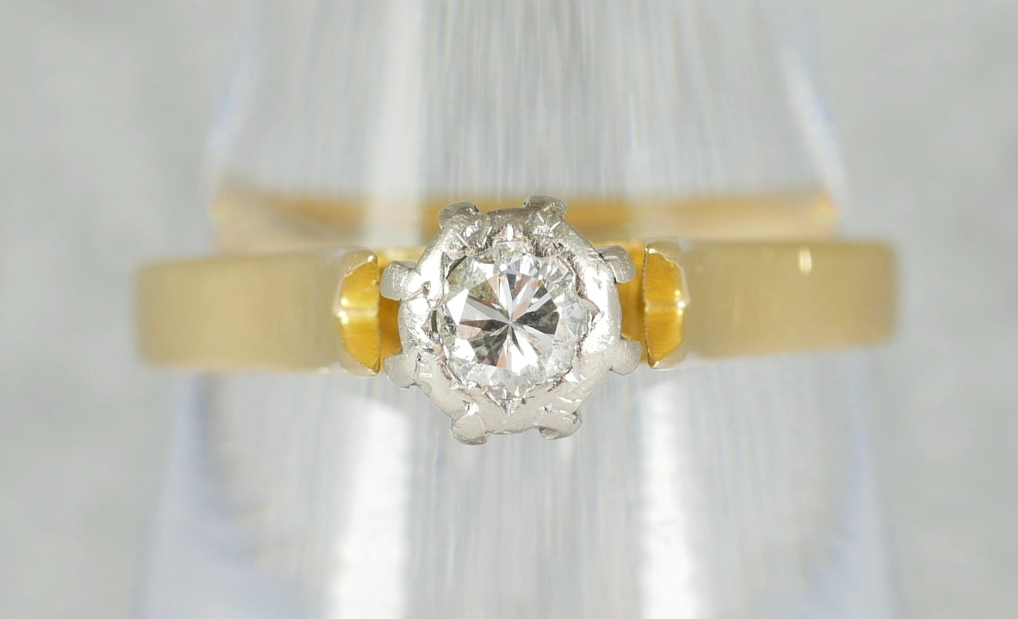 Antique Vintage Solid 15ct Yellow Gold Diamond Engagement Dress Ring Size 5 J 49