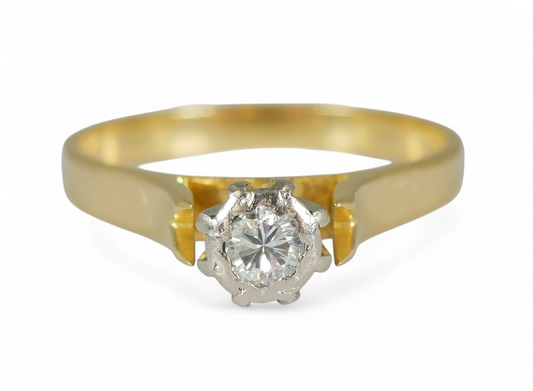 Antique Vintage Solid 15ct Yellow Gold Diamond Engagement Dress Ring Size 5 J 49