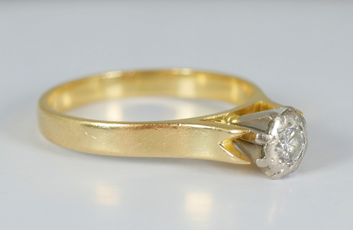 Antique Vintage Solid 15ct Yellow Gold Diamond Engagement Dress Ring Size 5 J 49