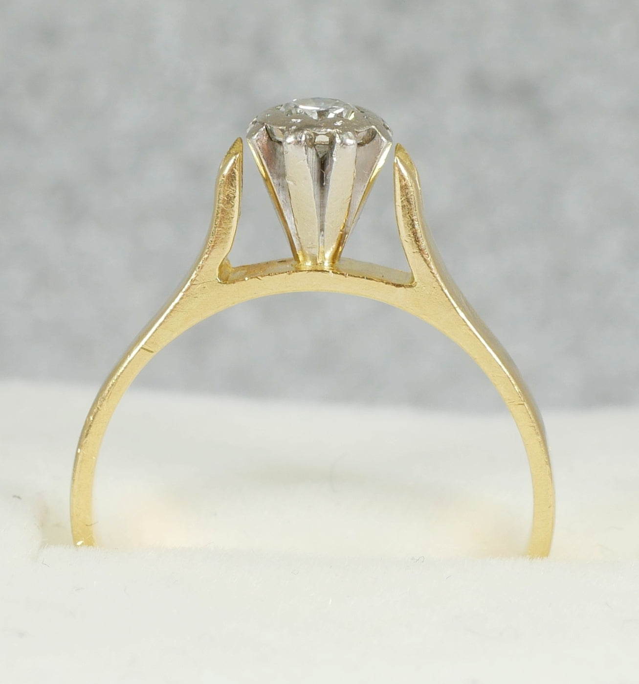 Antique Vintage Solid 15ct Yellow Gold Diamond Engagement Dress Ring Size 5 J 49