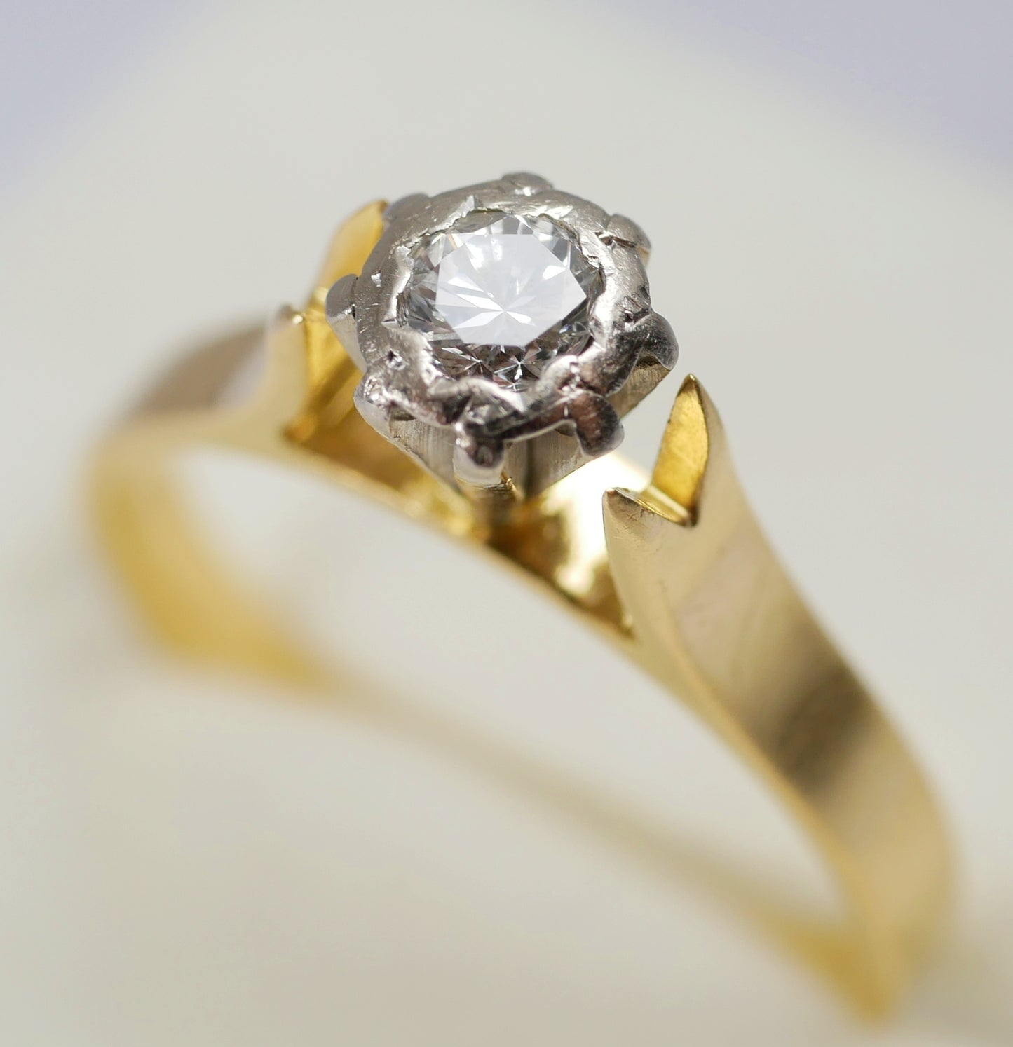 Antique Vintage Solid 15ct Yellow Gold Diamond Engagement Dress Ring Size 5 J 49