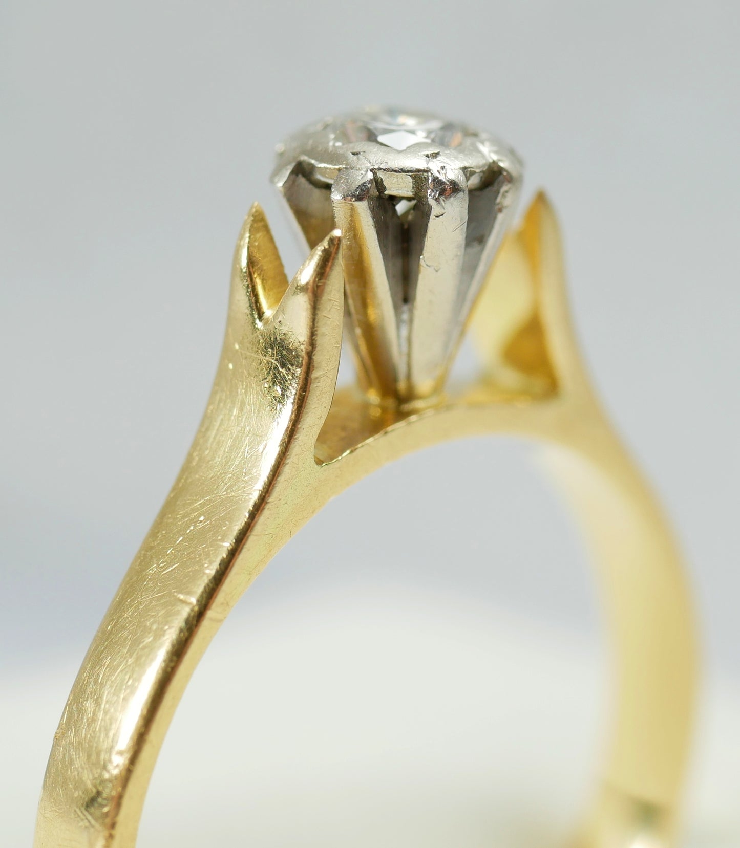 Antique Vintage Solid 15ct Yellow Gold Diamond Engagement Dress Ring Size 5 J 49